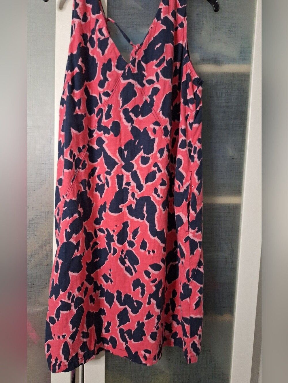 Next Sz 16 Coral Animal Print Dress Sleeveless Linen Mix